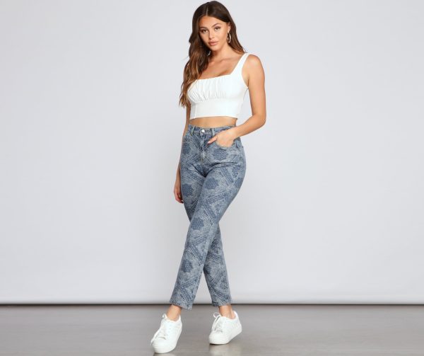 High-Rise Embroidered Straight Leg Jeans - Image 2
