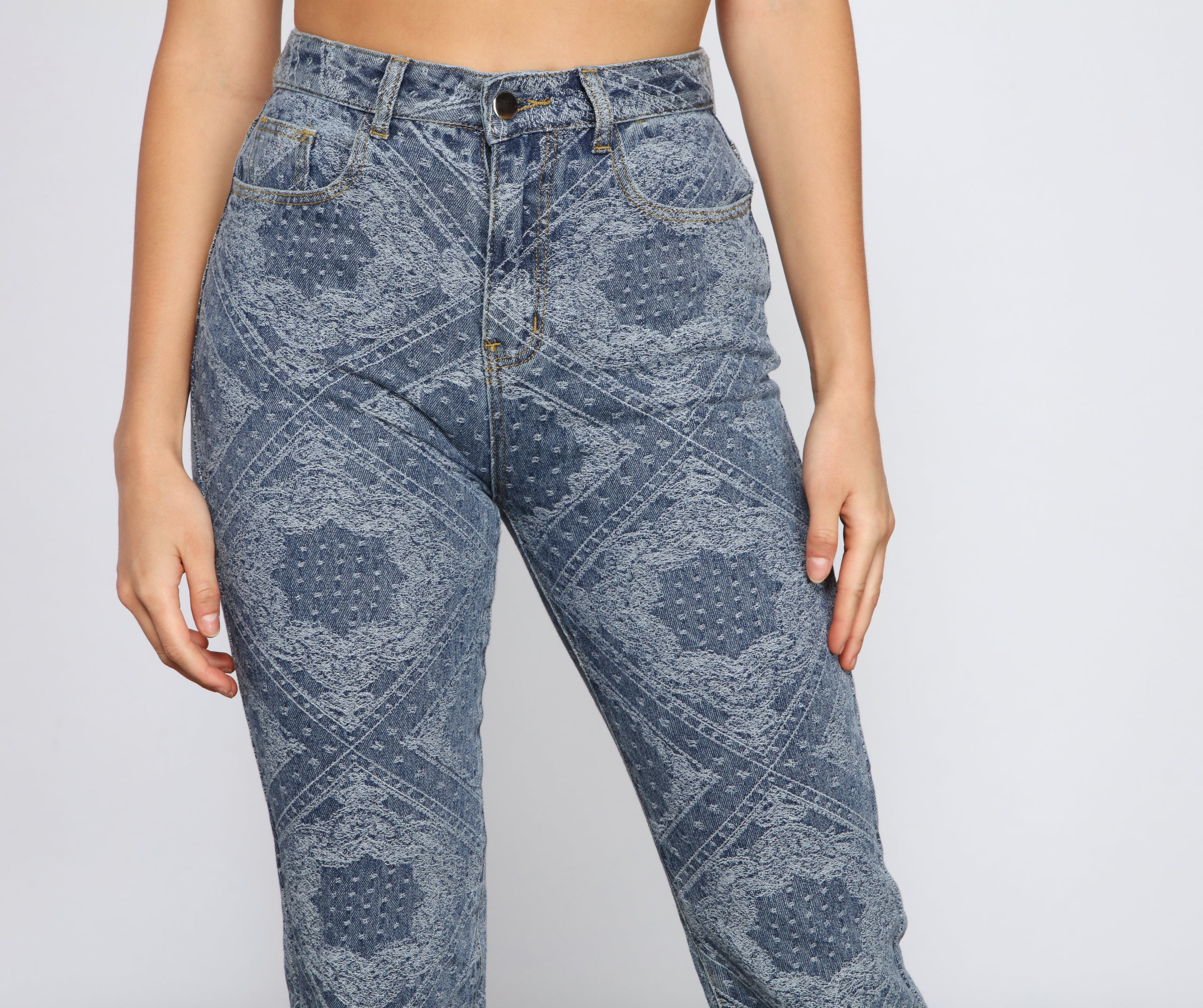 High-Rise Embroidered Straight Leg Jeans - Image 3