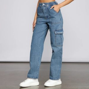 High-Rise Cargo Boyfriend Jeans