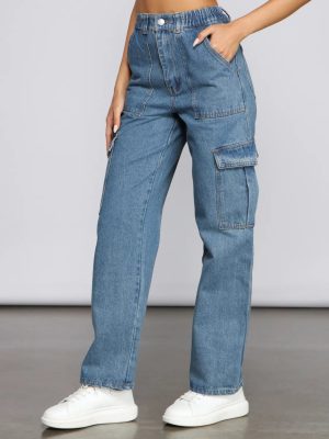 High-Rise Cargo Boyfriend Jeans