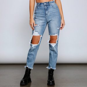 Rebel Chic High Rise Destructed Mom Jeans