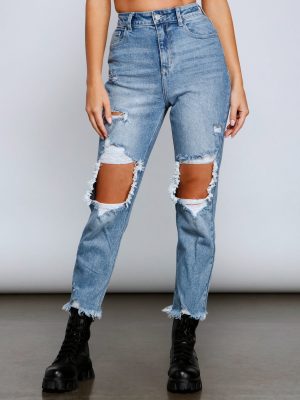 Rebel Chic High Rise Destructed Mom Jeans