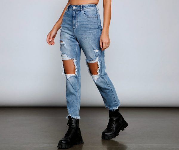 Rebel Chic High Rise Destructed Mom Jeans - Image 3