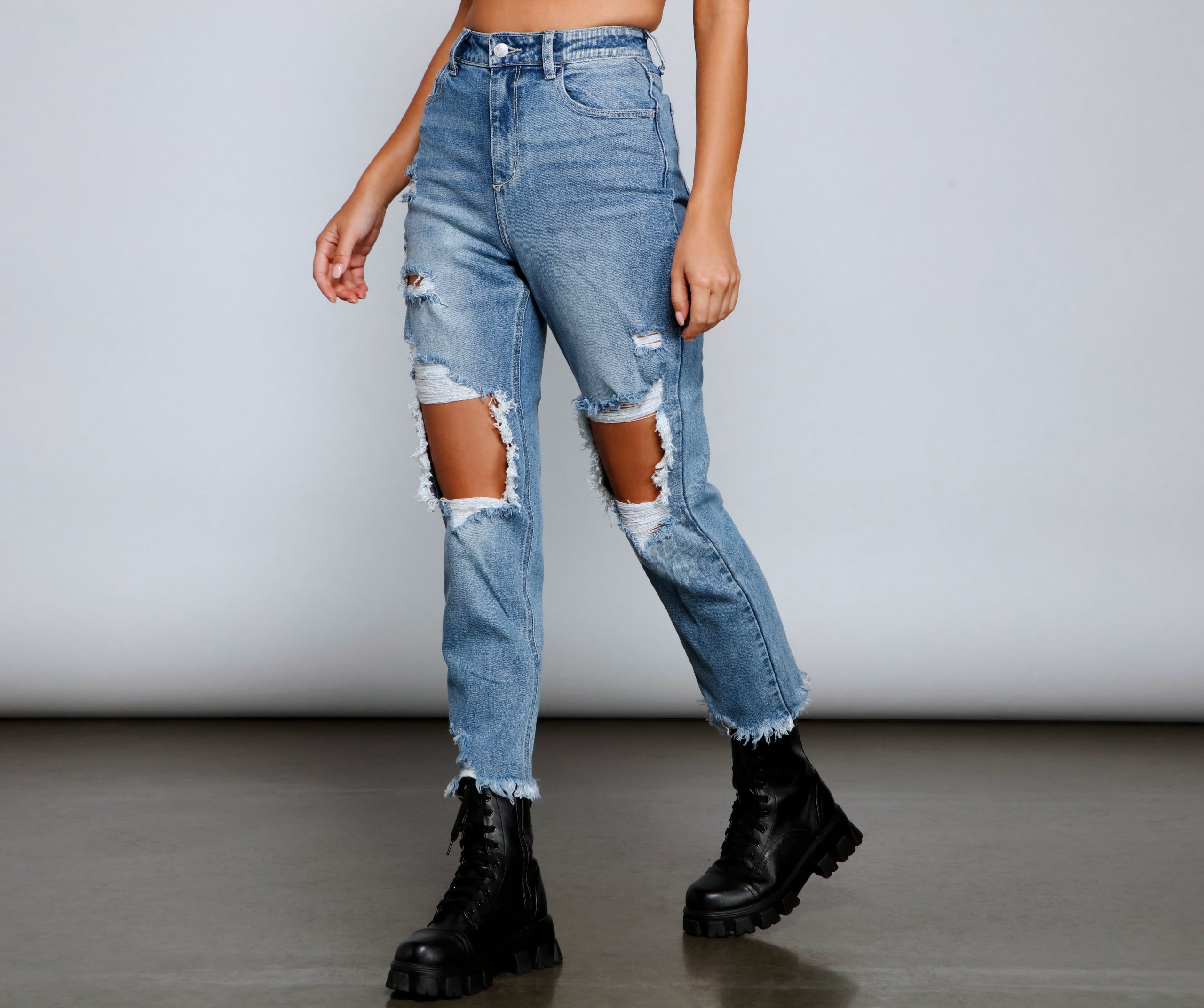 Rebel Chic High Rise Destructed Mom Jeans - Image 3