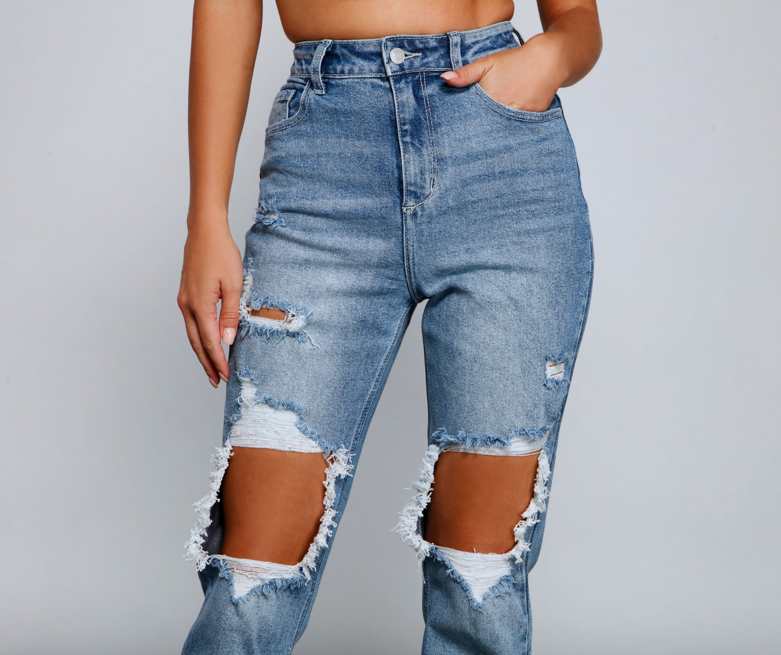 Rebel Chic High Rise Destructed Mom Jeans - Image 4