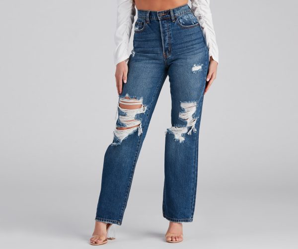 Gotta Be Chic High Rise Destructed Mom Jeans - Image 2