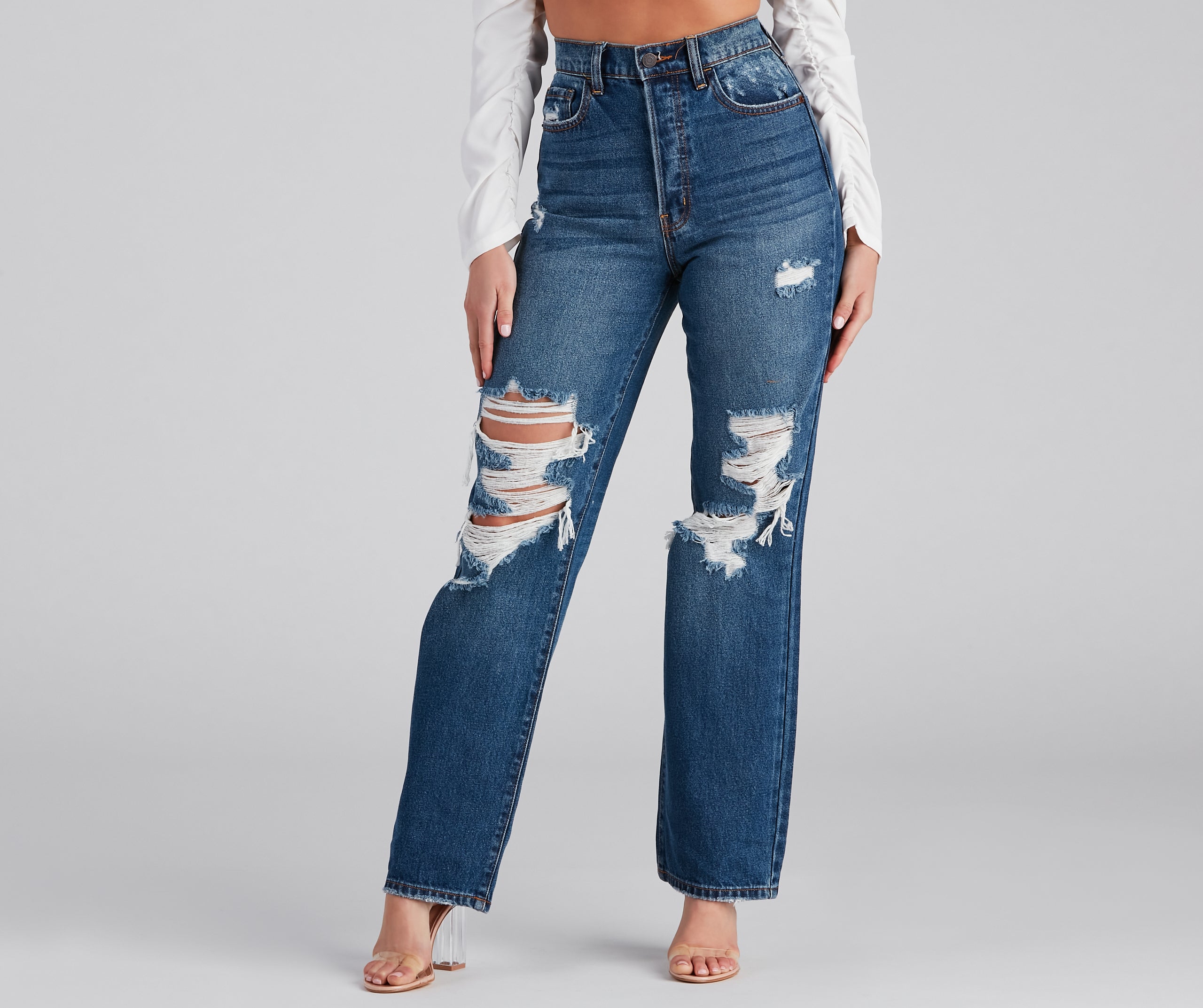 Gotta Be Chic High Rise Destructed Mom Jeans - Image 2