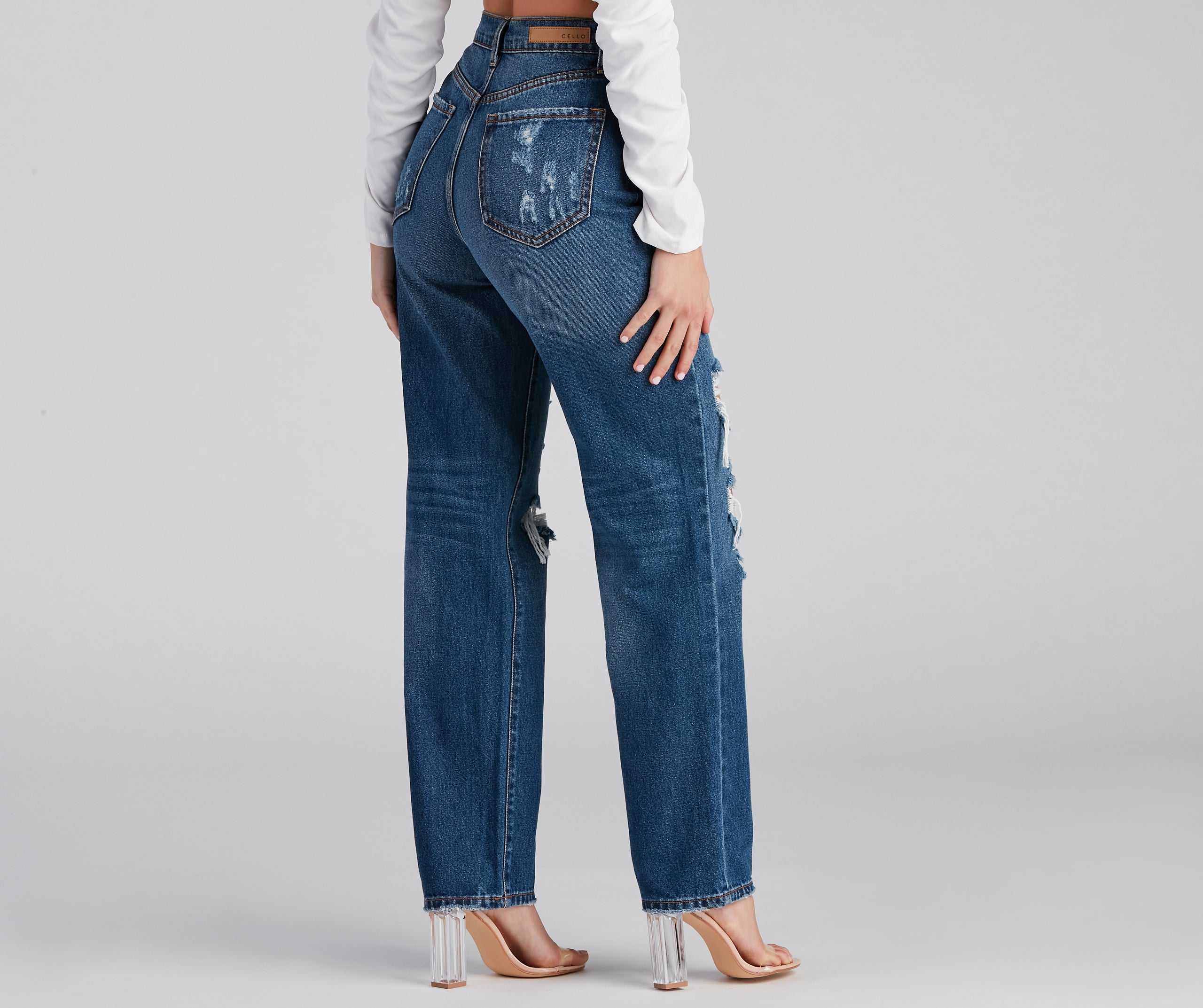 Gotta Be Chic High Rise Destructed Mom Jeans - Image 3
