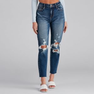 High-Rise Destructed Ankle Jeans