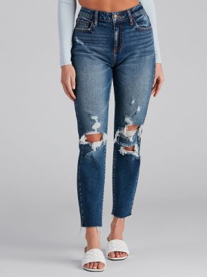 High-Rise Destructed Ankle Jeans