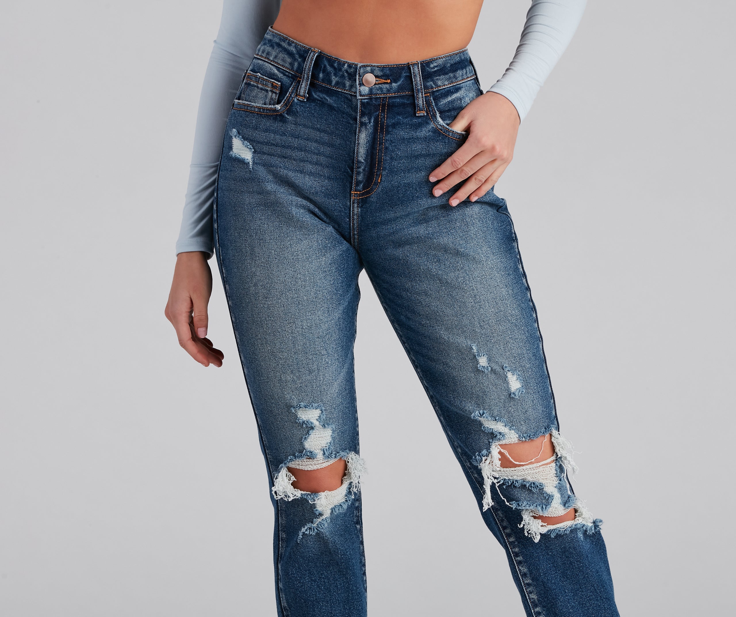 High-Rise Destructed Ankle Jeans - Image 3