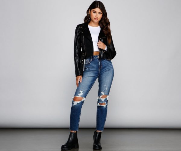 High-Rise Destructed Ankle Jeans - Image 5