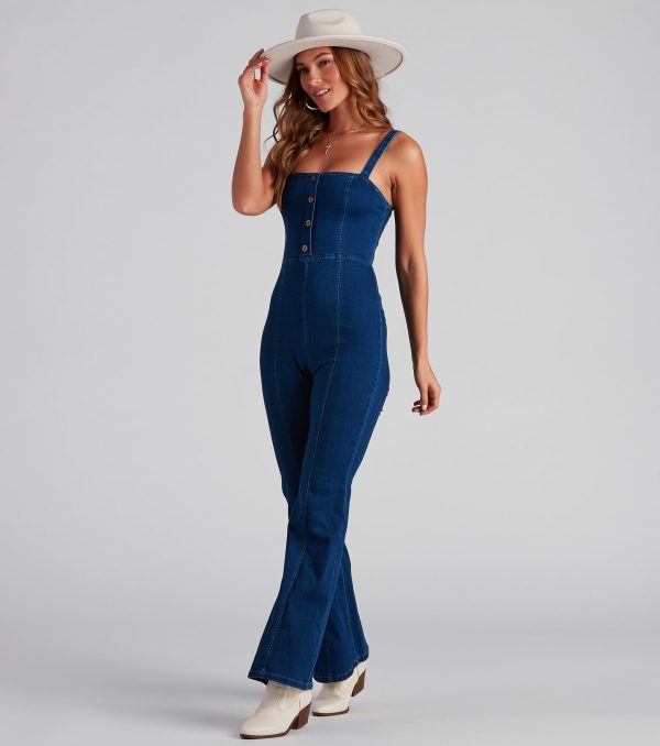 Denim Glam Flared Sleeveless Jumpsuit - Image 3