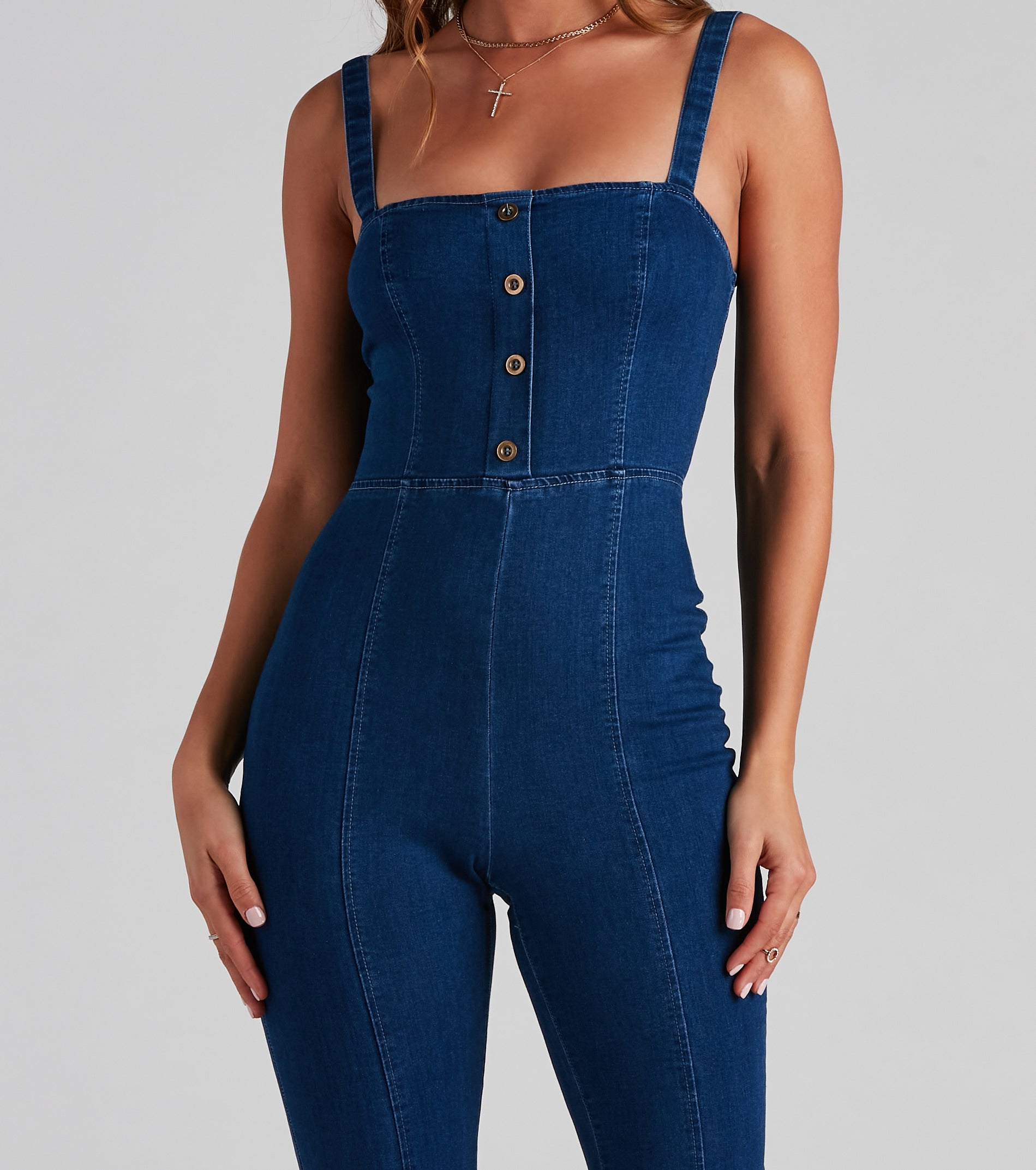 Denim Glam Flared Sleeveless Jumpsuit - Image 4