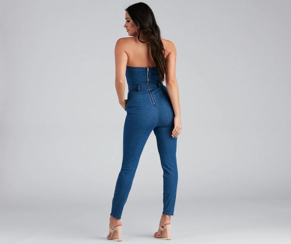 Retro Style Moves Denim Catsuit - Image 2