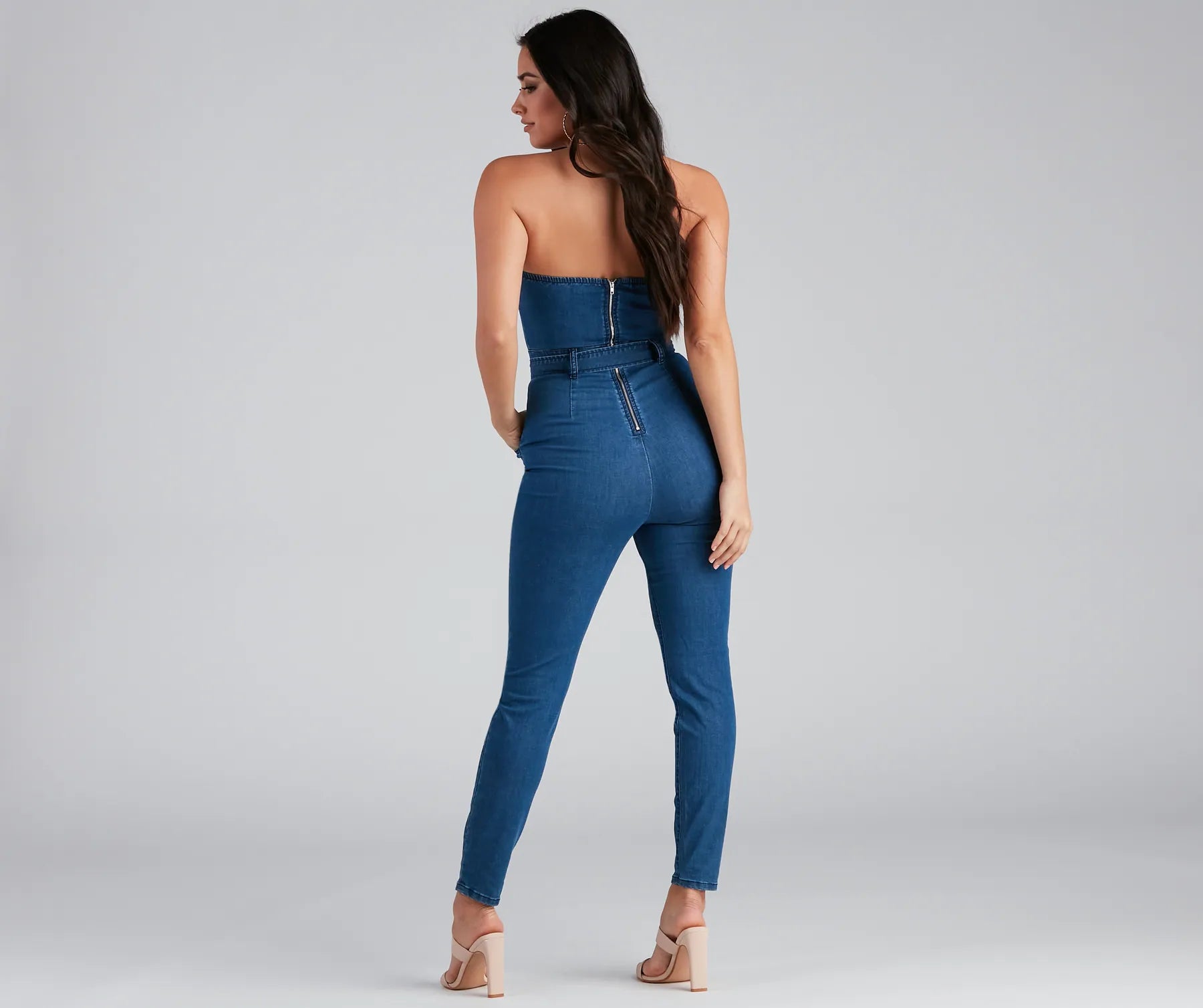 Retro Style Moves Denim Catsuit - Image 2