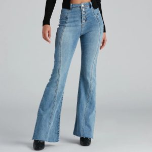 High-Rise Flared Straight-Leg Jeans
