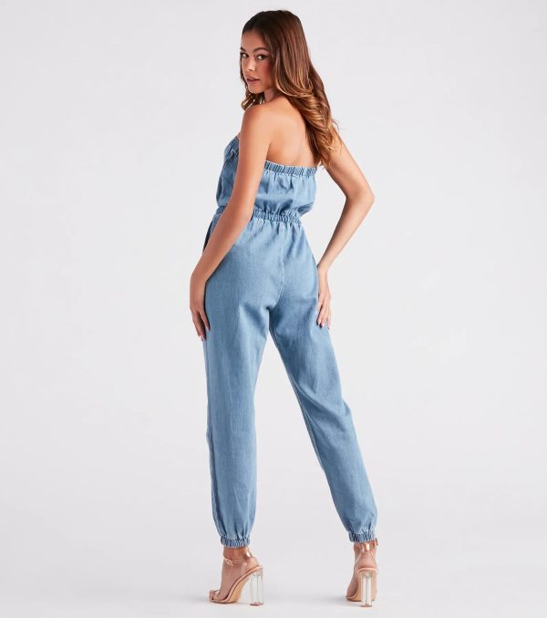 Fit Check Strapless Denim Jogger Jumpsuit - Image 2