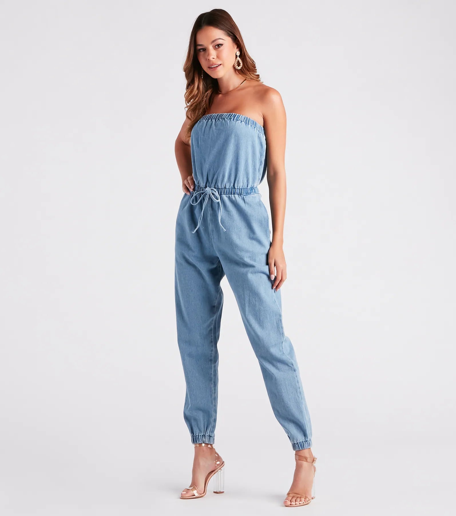 Fit Check Strapless Denim Jogger Jumpsuit - Image 3