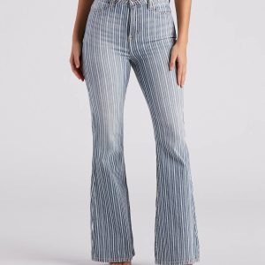 Bri High-Rise Pinstripe Flare Jeans By Windsor Denim