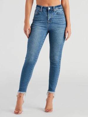 Harper Mid-Rise Frayed Skinny Jeans by Windsor Denim