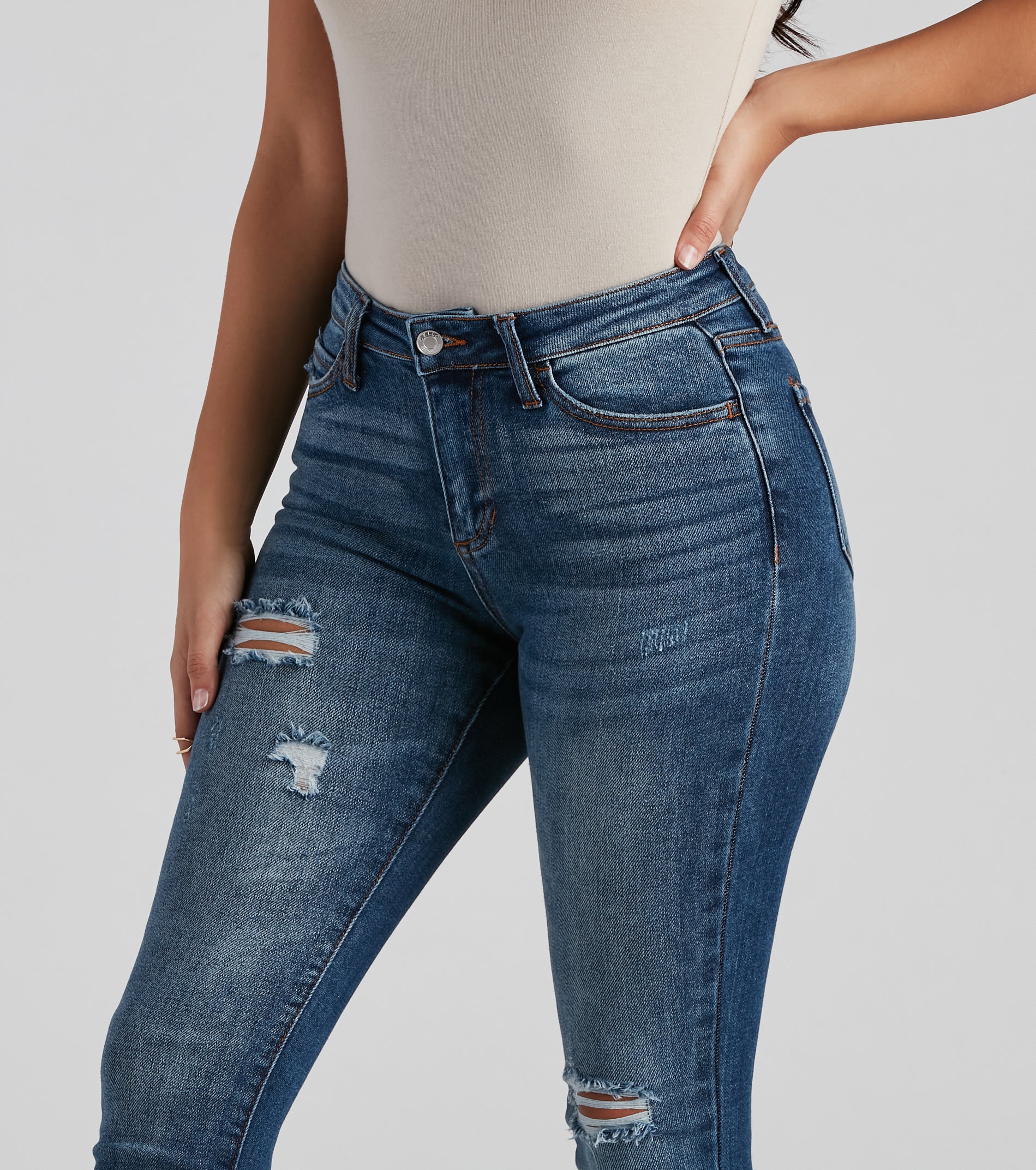Hit The Jackpot Mid Rise Skinny Jeans - Image 4