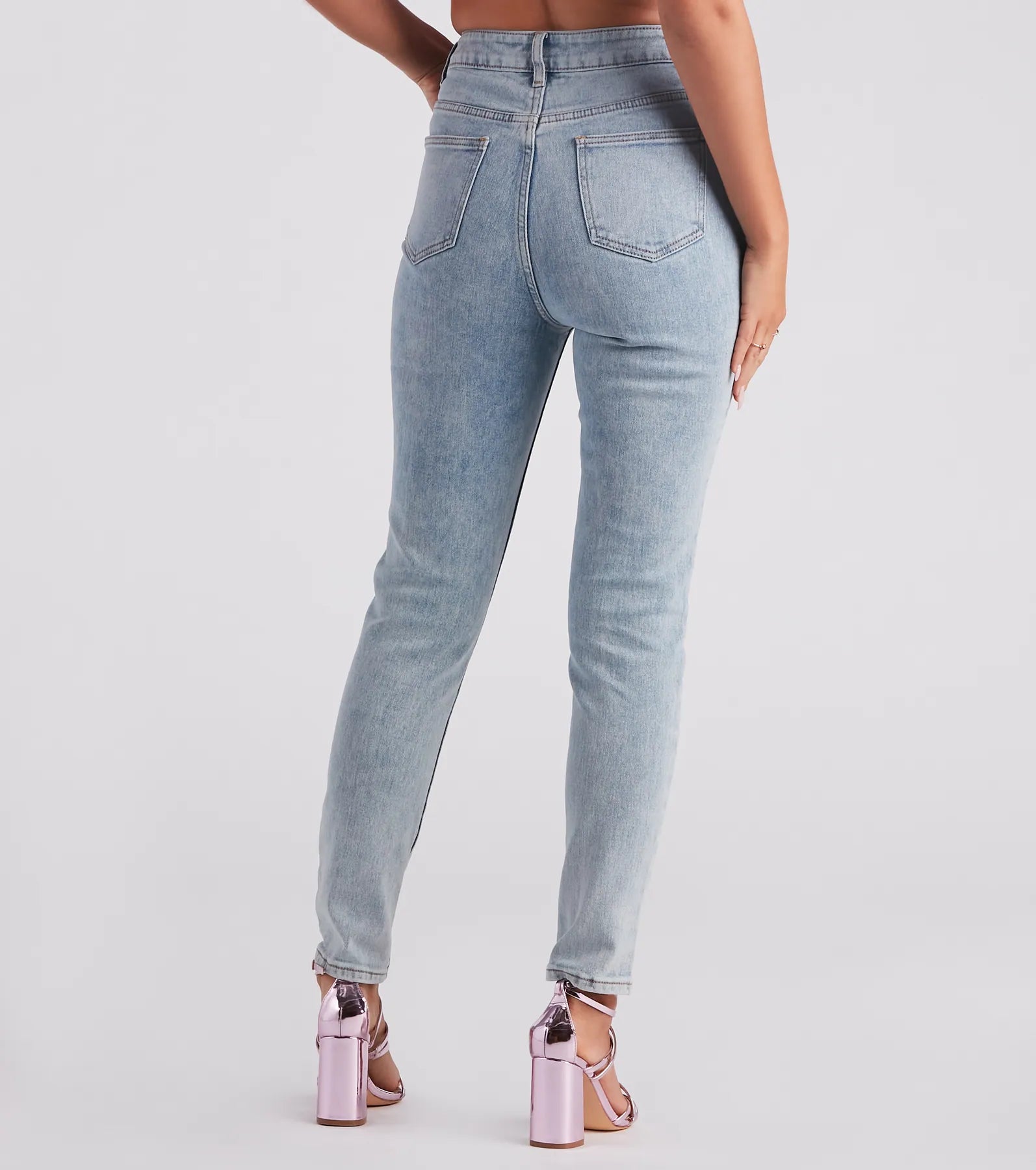 Glam Trendsetter Rhinestone Lace-up Skinny Jeans - Image 3