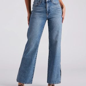 Low-Key Slay High Rise Wide Leg Slit Denim Jeans