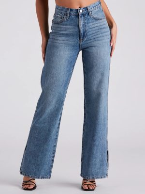 Low-Key Slay High Rise Wide Leg Slit Denim Jeans
