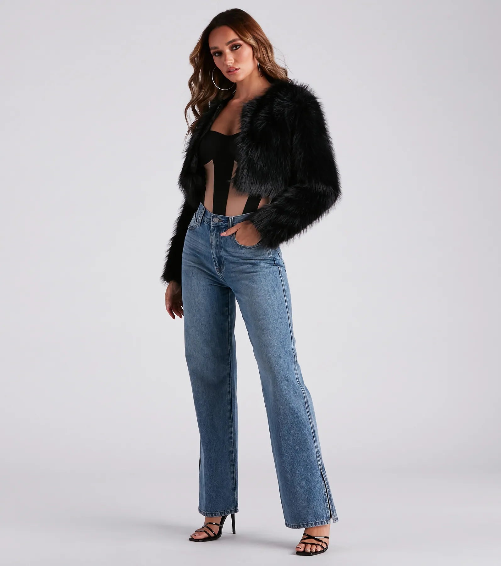 Low-Key Slay High Rise Wide Leg Slit Denim Jeans - Image 2