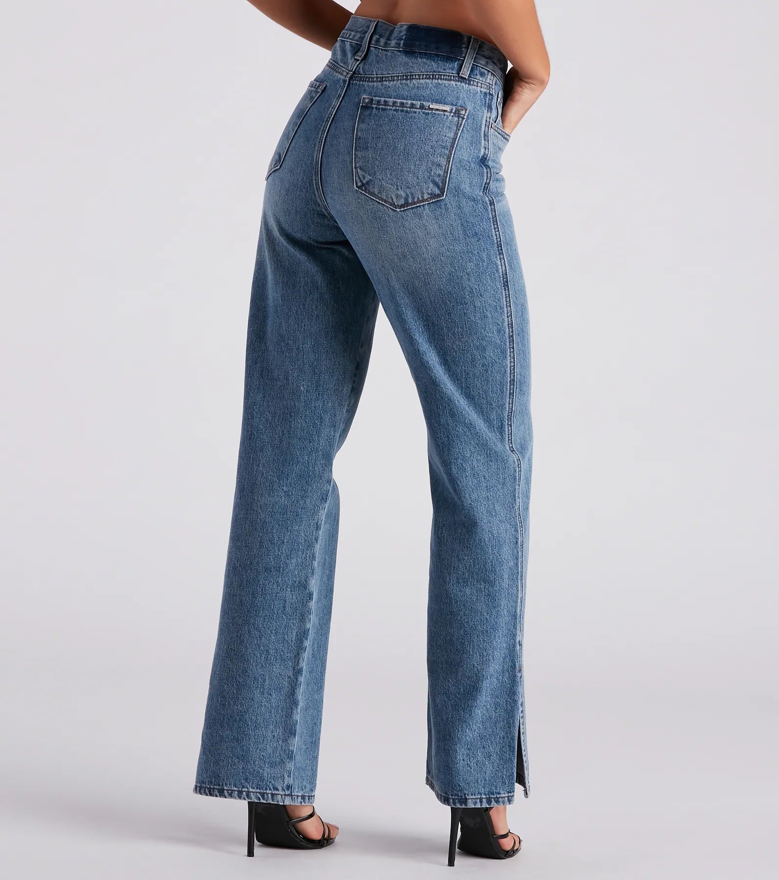 Low-Key Slay High Rise Wide Leg Slit Denim Jeans - Image 3