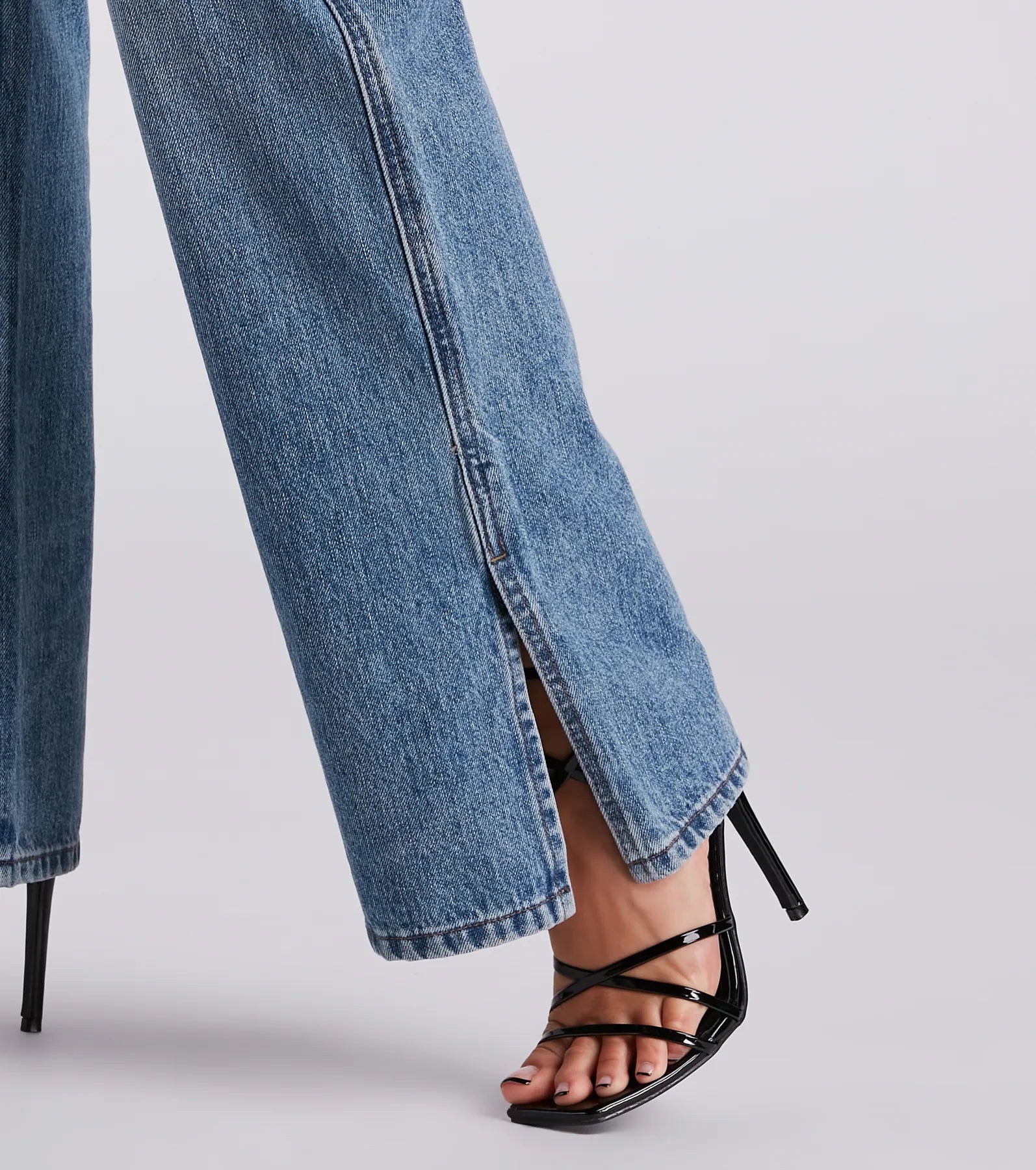 Low-Key Slay High Rise Wide Leg Slit Denim Jeans - Image 4