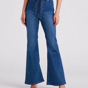 Bri High-Rise Lace-Up Flare Jeans By Windsor Denim