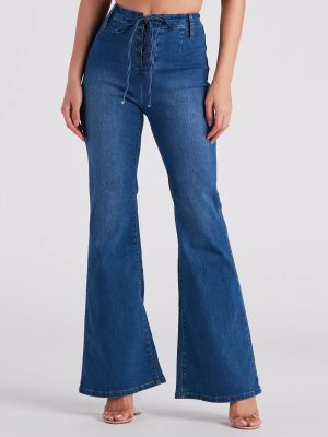 Bri High-Rise Lace-Up Flare Jeans By Windsor Denim