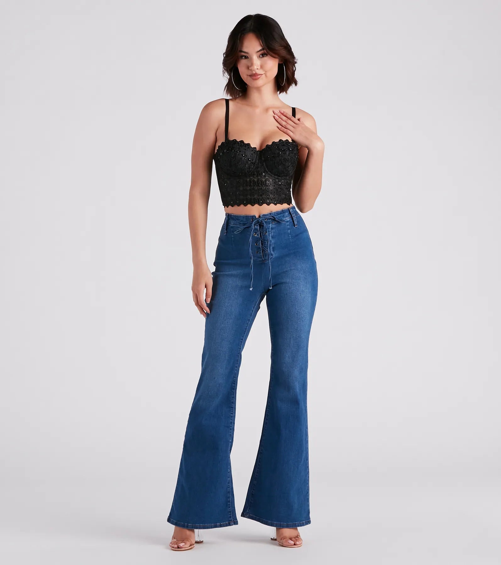 Bri High-Rise Lace-Up Flare Jeans By Windsor Denim - Image 3