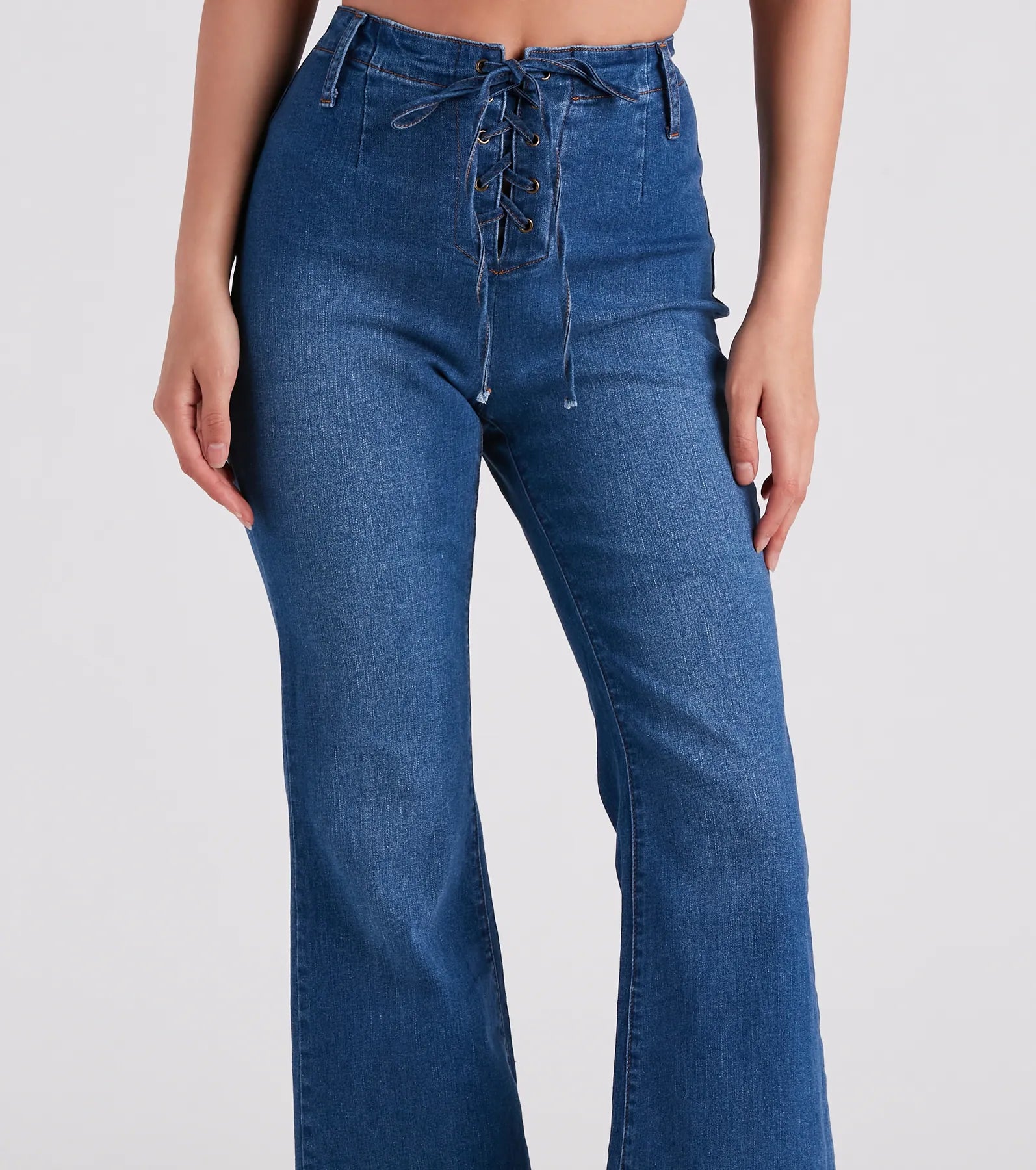 Bri High-Rise Lace-Up Flare Jeans By Windsor Denim - Image 4