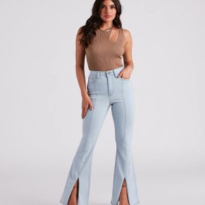 Bri High-Rise Split Hem Flare Jeans by Windsor Denim