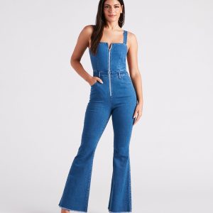 Made You Look Open Back Denim Jumpsuit