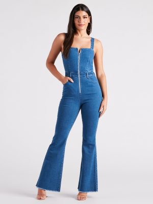 Made You Look Open Back Denim Jumpsuit