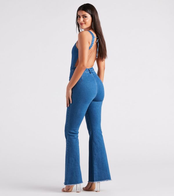 Made You Look Open Back Denim Jumpsuit - Image 2