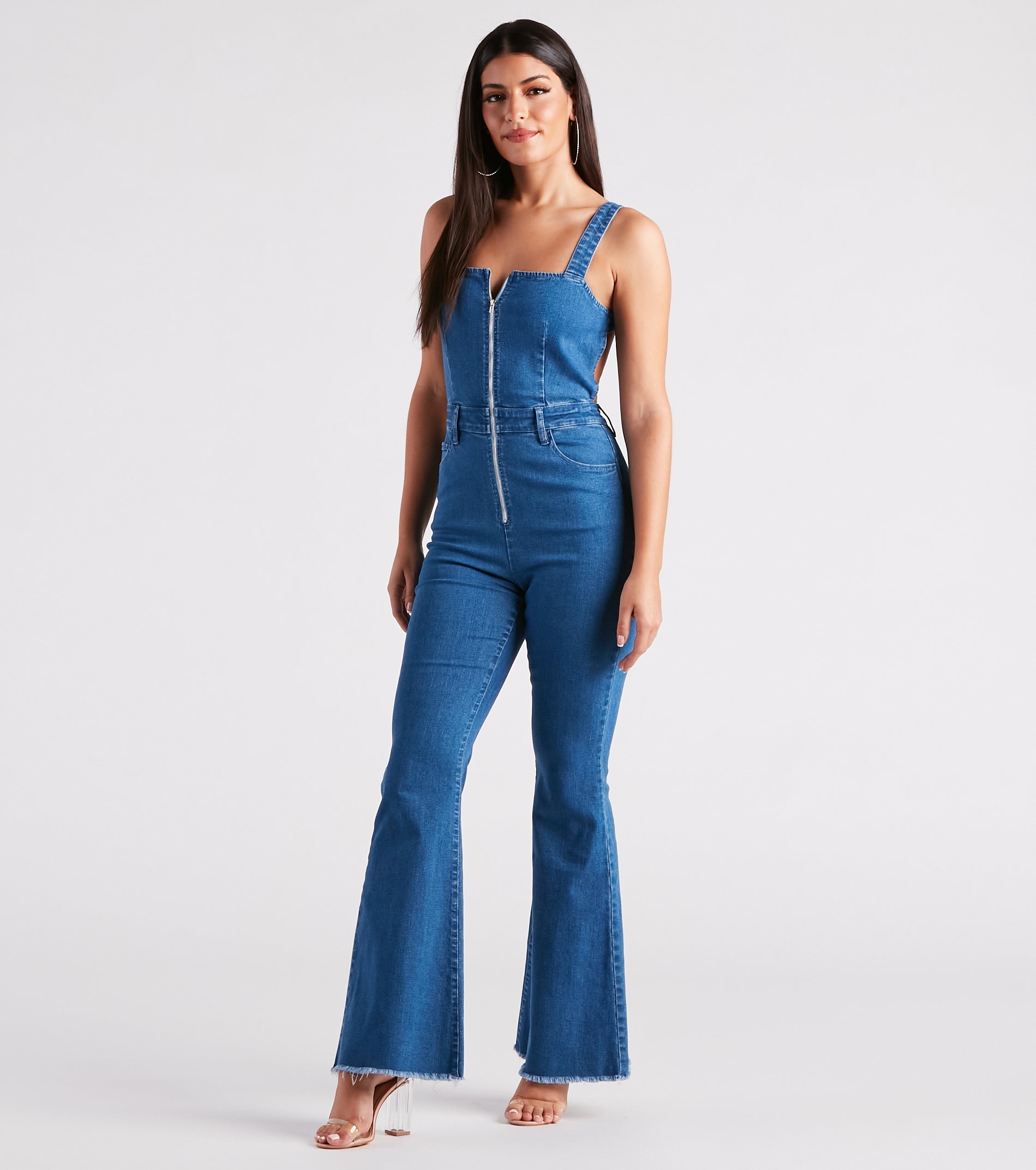 Made You Look Open Back Denim Jumpsuit - Image 4