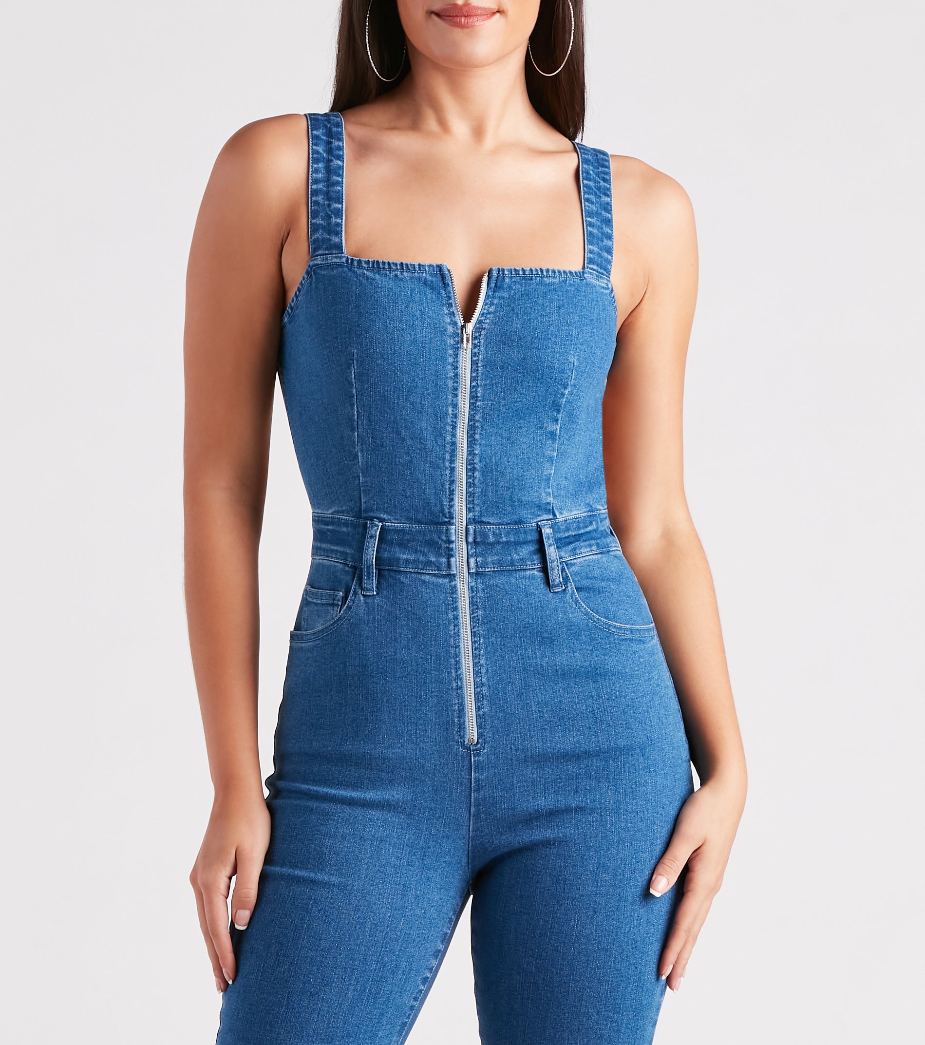 Made You Look Open Back Denim Jumpsuit - Image 3