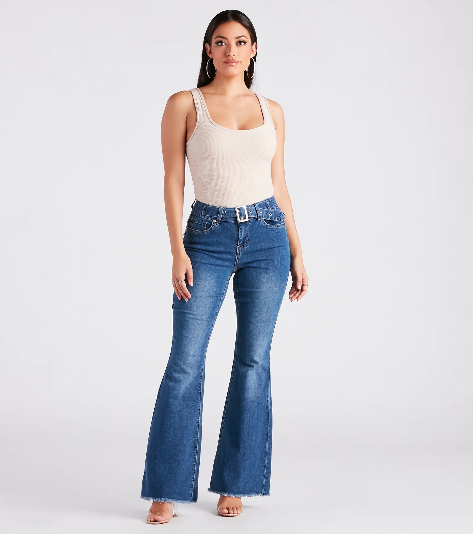 Bri Mid Rise Belted Flare Jeans By Windsor Denim - Image 2