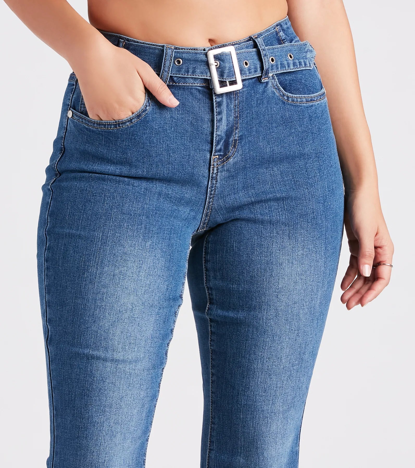 Bri Mid Rise Belted Flare Jeans By Windsor Denim - Image 4