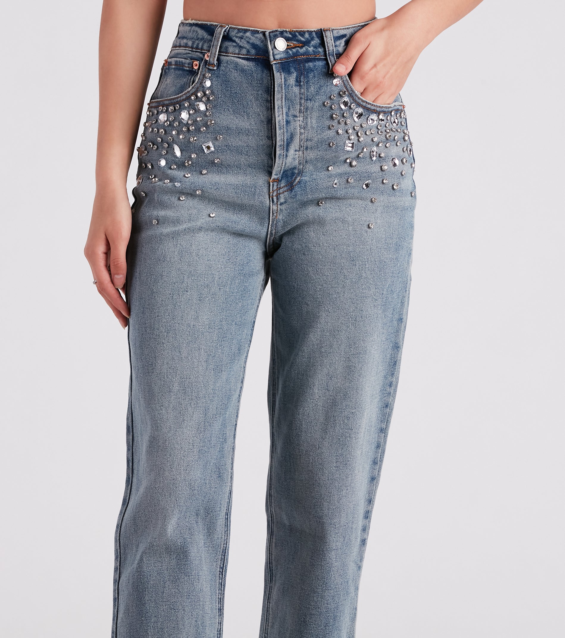 90s Glam Rhinestone Beaded Straight-Leg Jeans - Image 4