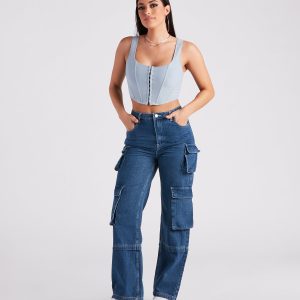 Streetwear Chick Mid-Rise Cargo Denim Jeans