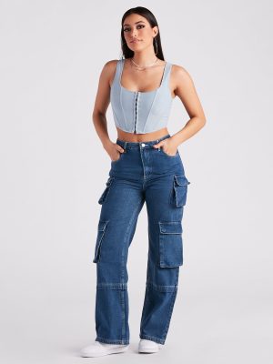 Streetwear Chick Mid-Rise Cargo Denim Jeans