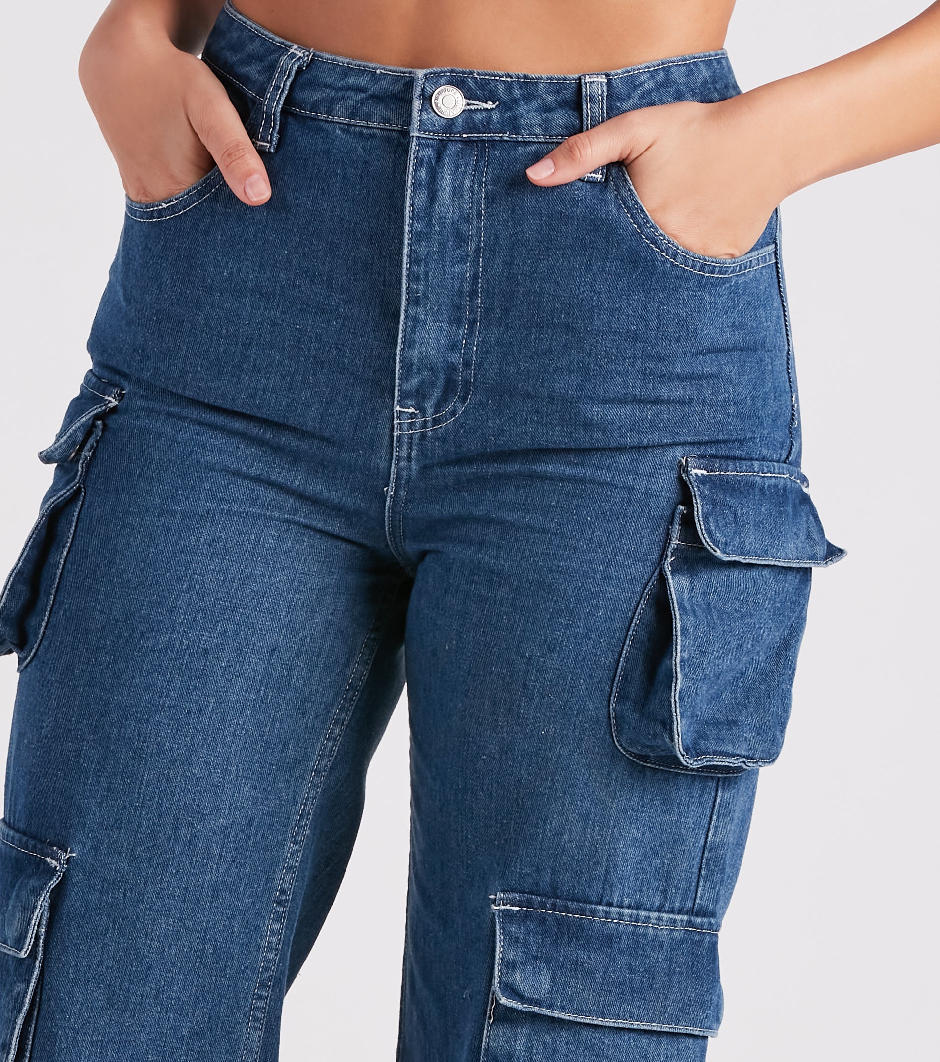 Streetwear Chick Mid-Rise Cargo Denim Jeans - Image 4