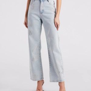 Blinged-Out Rhinestone Straight-Leg Jeans