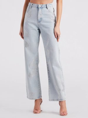 Blinged-Out Rhinestone Straight-Leg Jeans